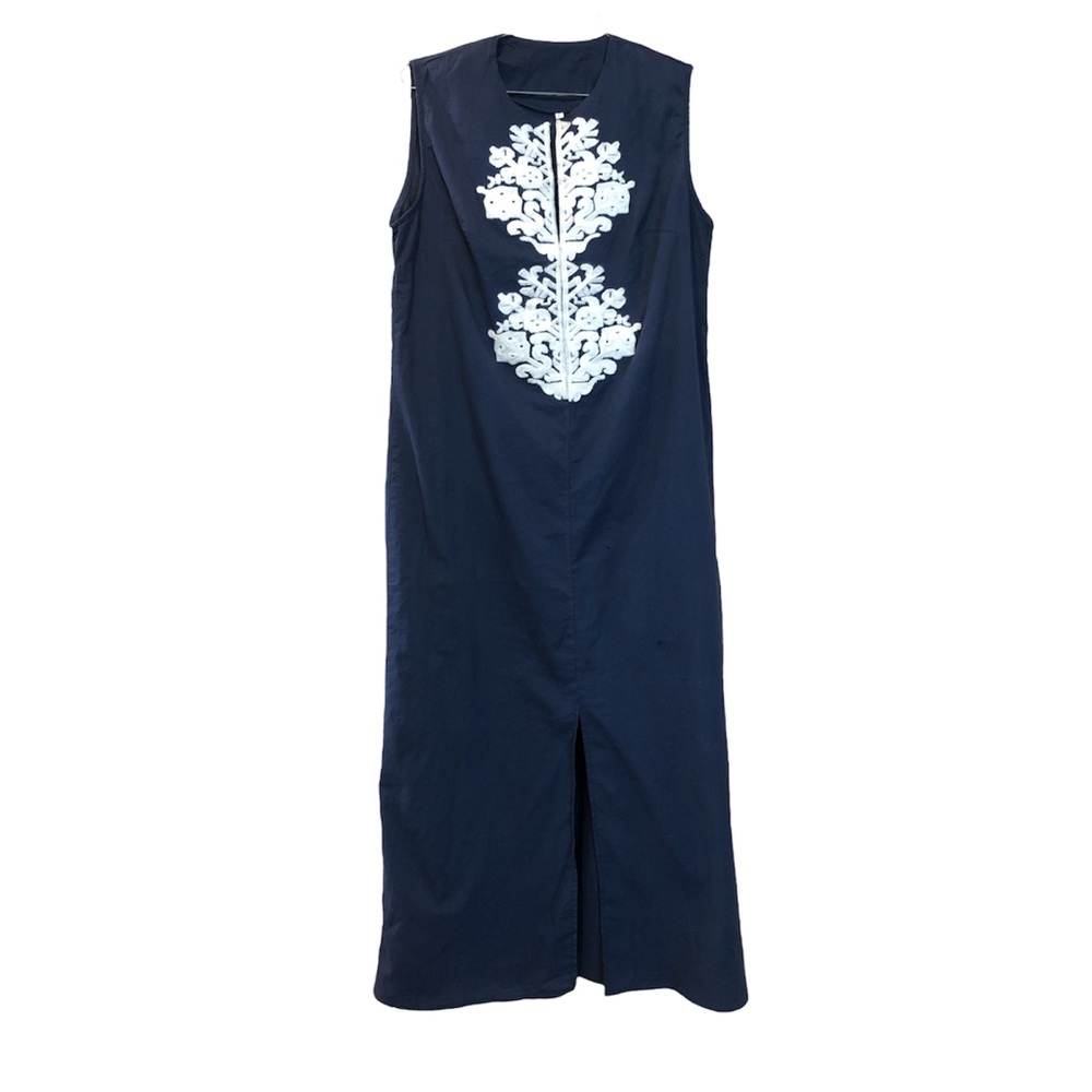 Boutique || NWOT || Blue & White Cotton Blend Embroidery Maxi Dress